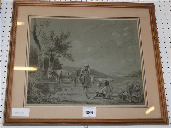 18thC drawing of country scene